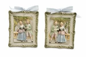 Pair Chase Occupied Japan Hand Painted Wall Plaques Victorian Relief 1945-1952
